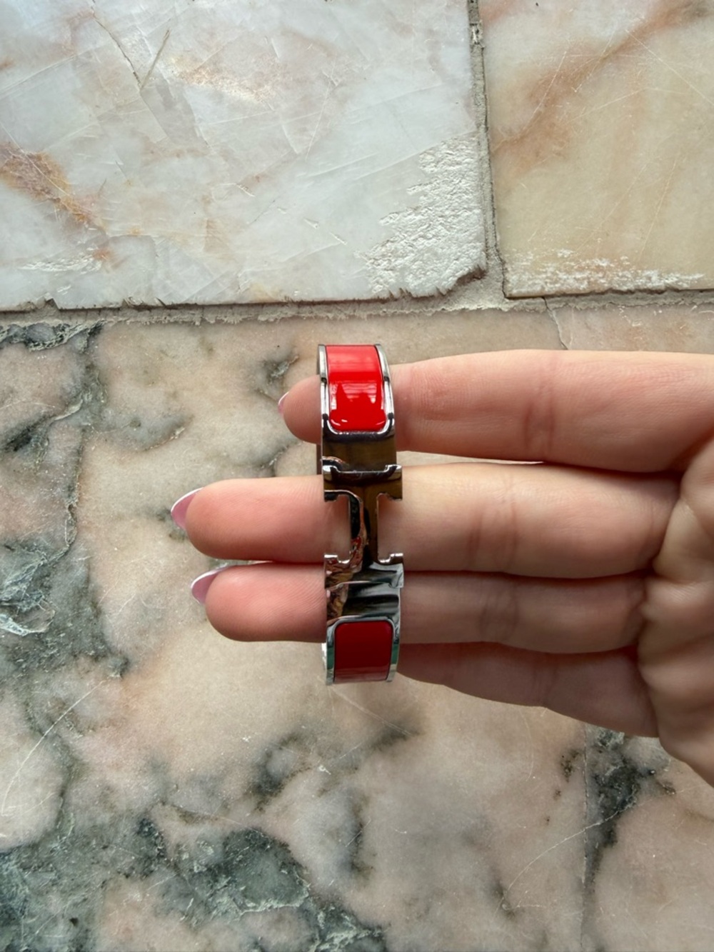Red Silver Bangle Bracelet (Hermes)